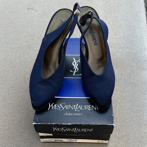 Yves Saint Laurent Navy Pointed Slingback Pumps
